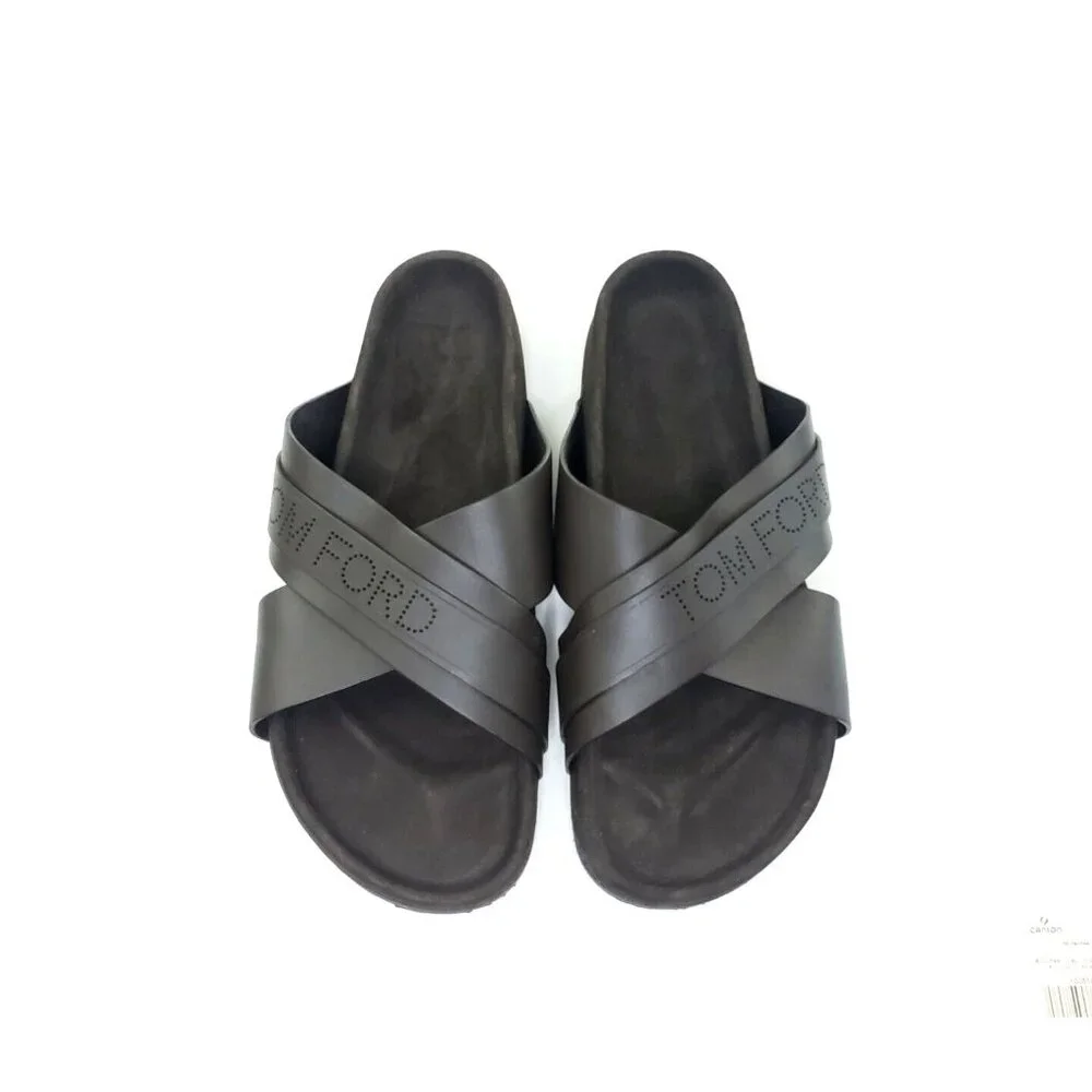 Tom Ford Wicklow Crossover Slider Sandal Brown Leather Mens US 8